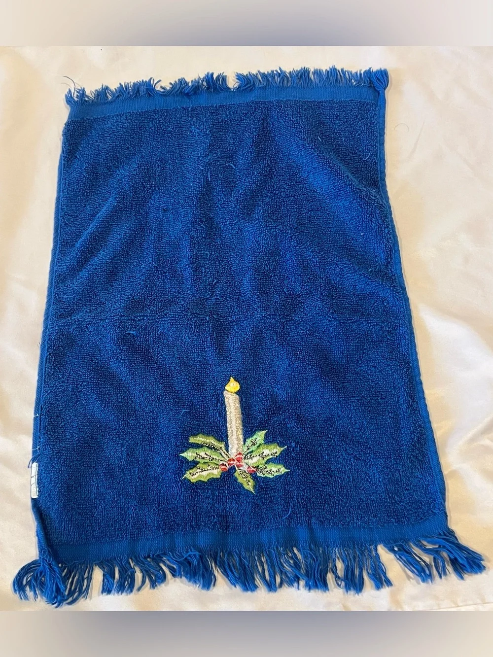 Royal Terry Vintage Christmas Hand Towels Set of 3 Santa Candle Window Fringe
